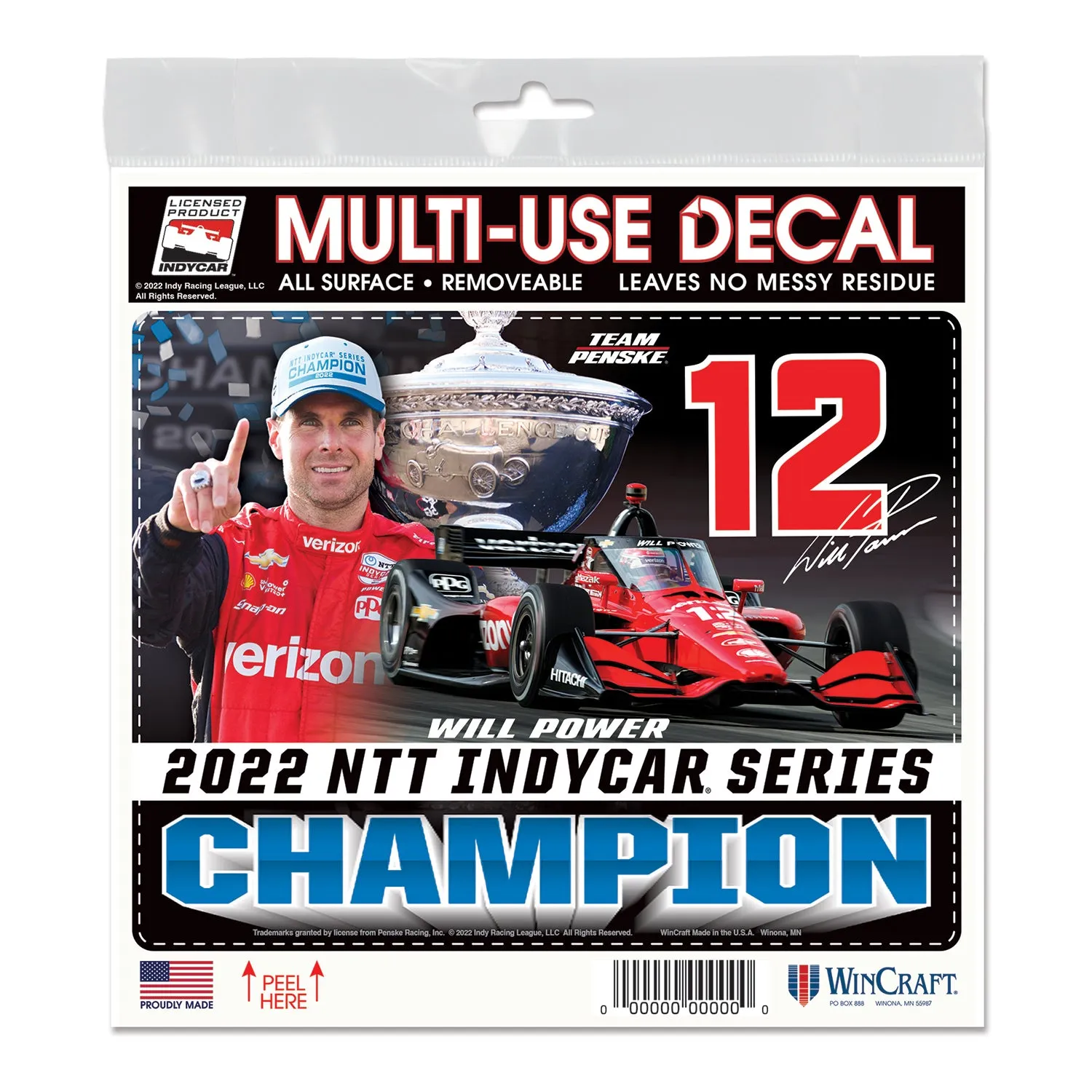 2022 NTT INDYCAR SERIES Will Power Champion Decal