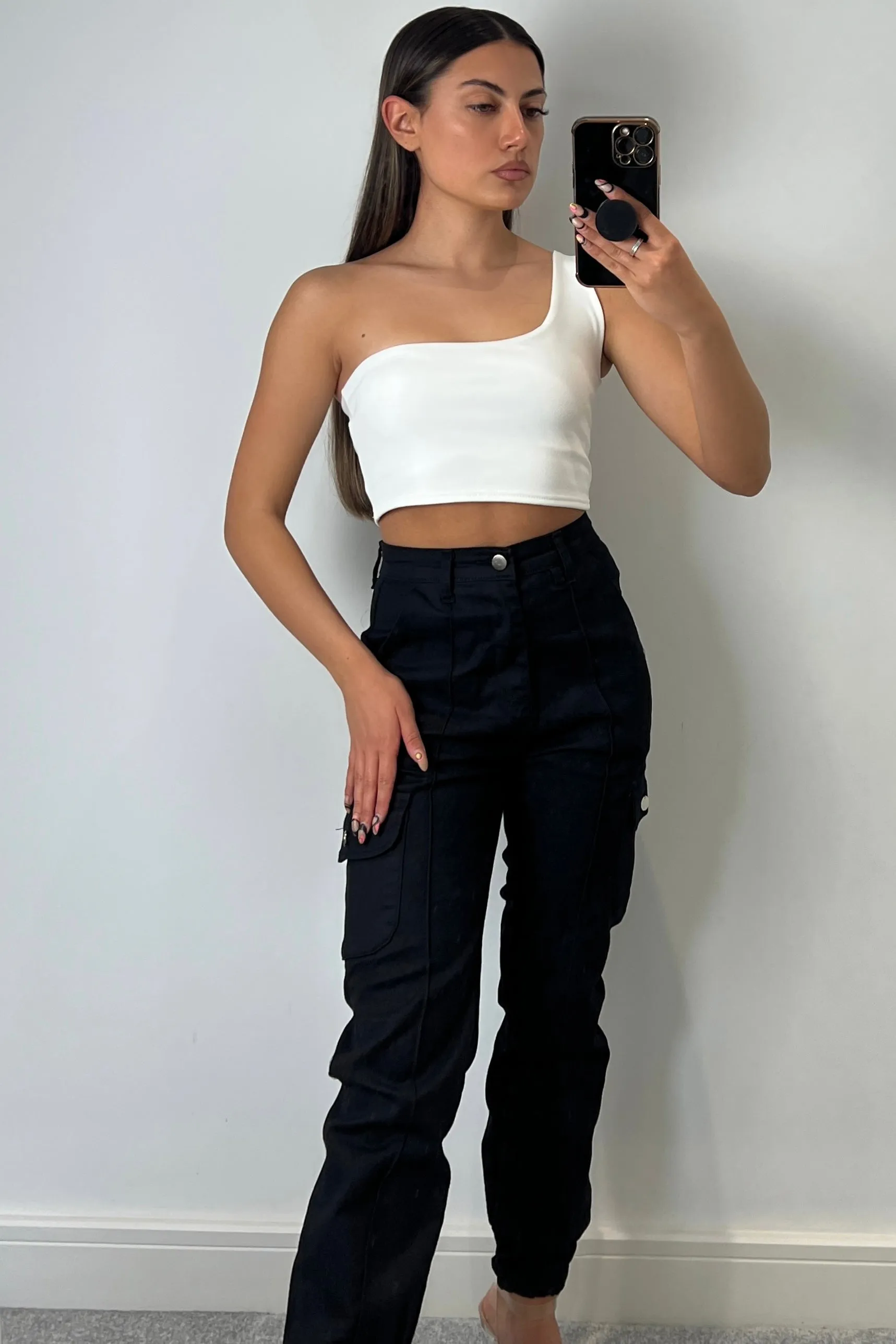 Ariaa White One Shoulder Crop Top