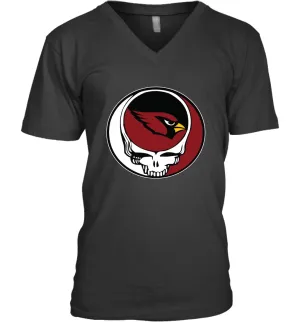 Arizona Cardinals Grateful Dead Steal Your Face NFL Football Mens V-Neck T-Shirt