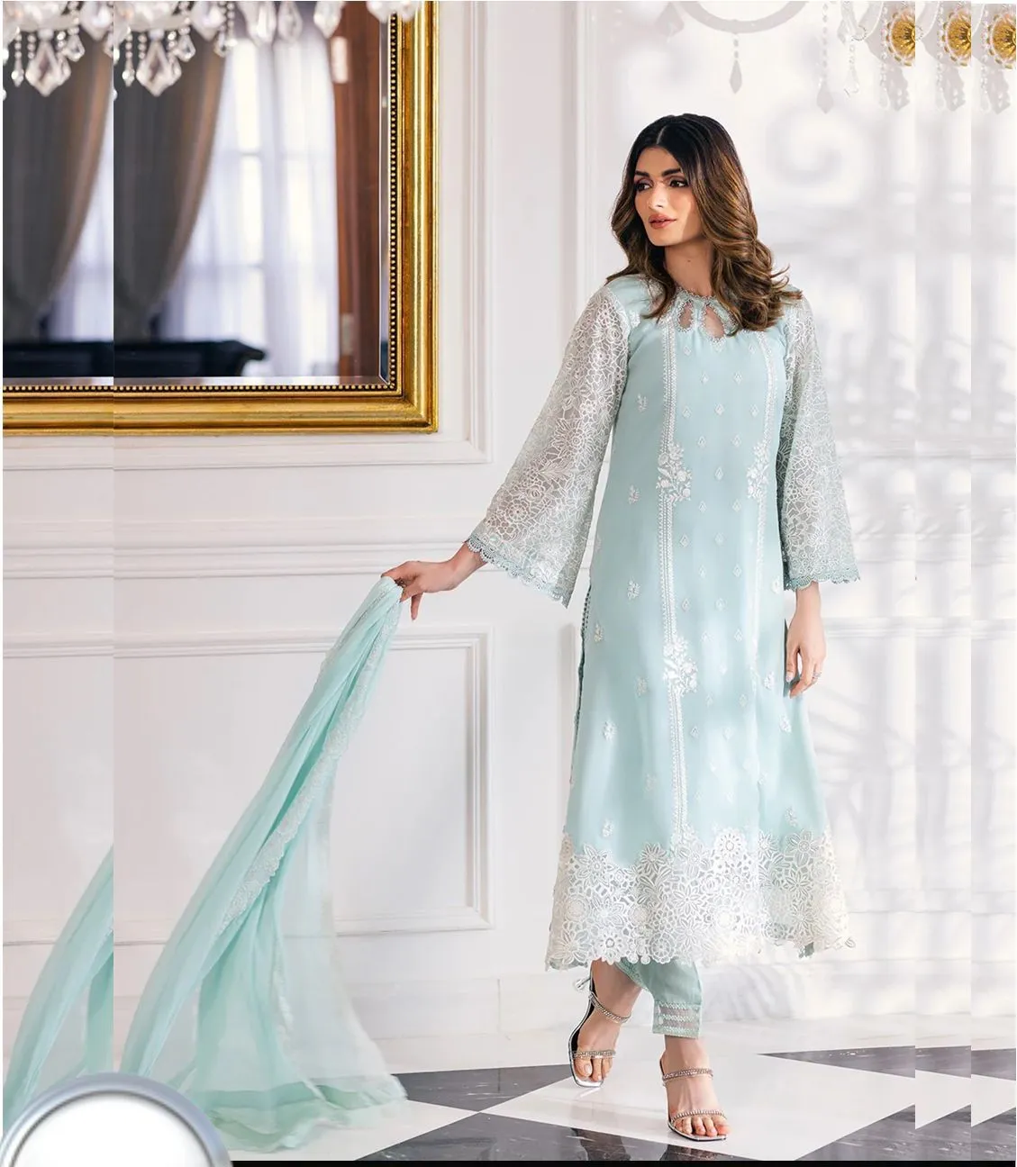 Azure Chiffon Suit