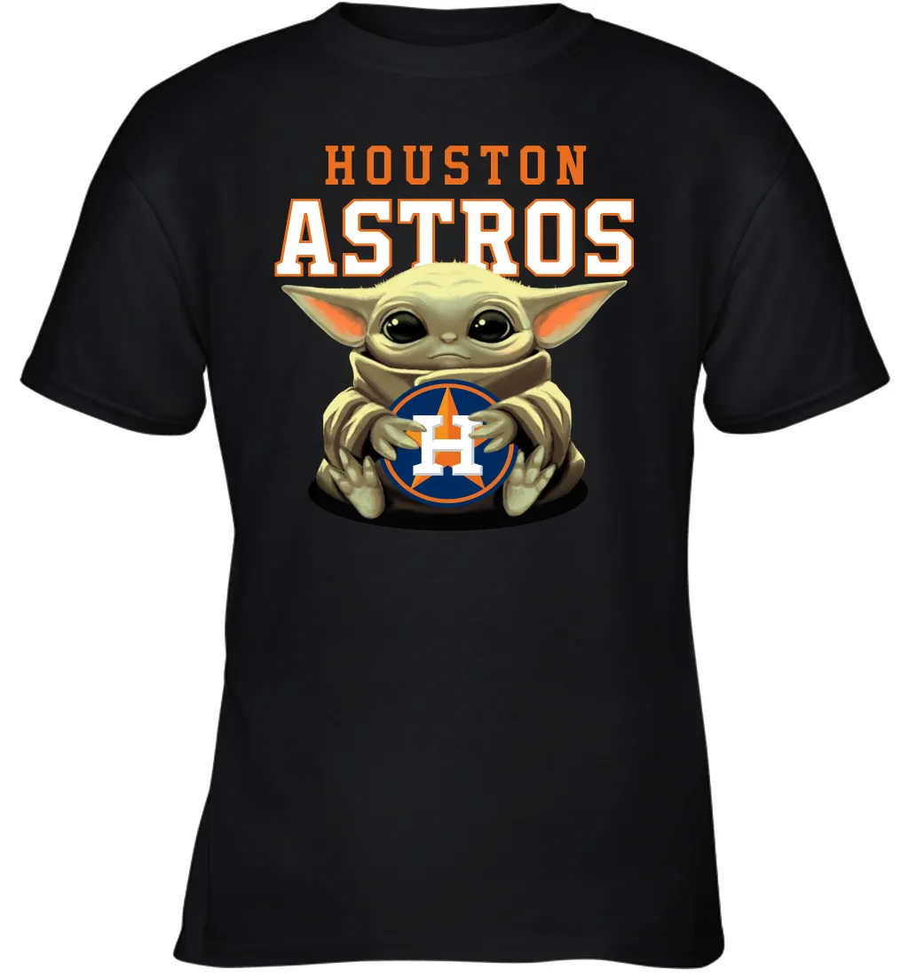 Baby Yoda Hugs Loves The Houston Astros Baseball Youth T-Shirt