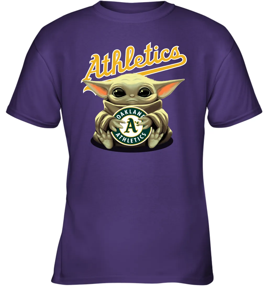 Baby Yoda Hugs Loves The Oakland Athletics Baseball Youth T-Shirt