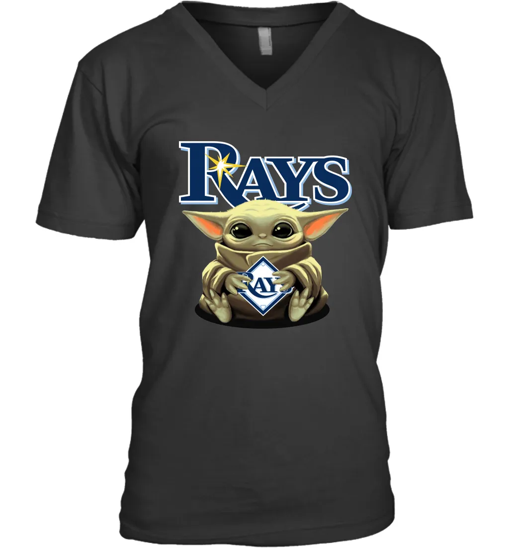 Baby Yoda Hugs Loves The Tampa Bay Rays Baseball Mens V-Neck T-Shirt