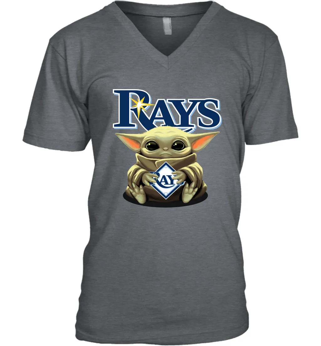 Baby Yoda Hugs Loves The Tampa Bay Rays Baseball Mens V-Neck T-Shirt