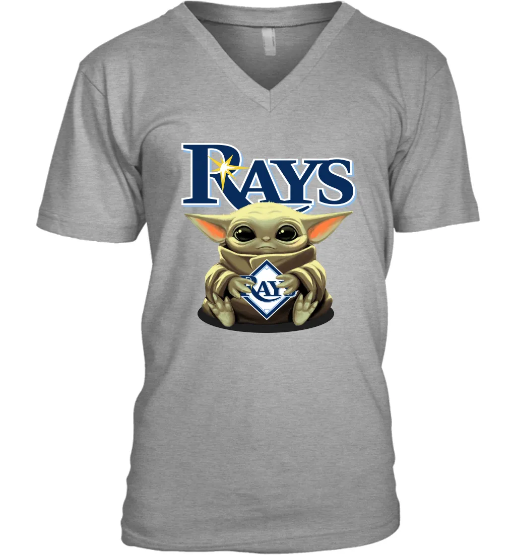 Baby Yoda Hugs Loves The Tampa Bay Rays Baseball Mens V-Neck T-Shirt