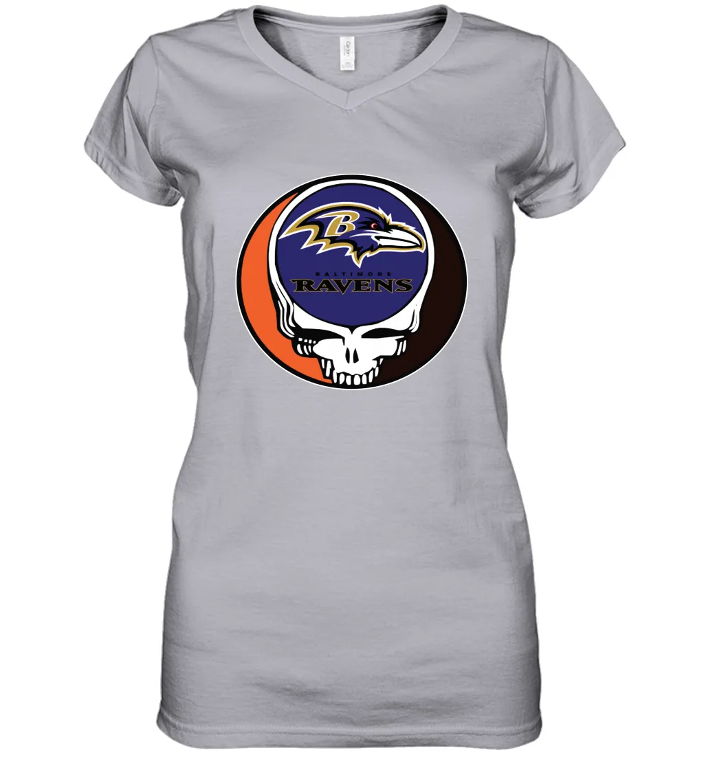 Baltimore Ravens Grateful Dead Steal Your Face NFL Football Womens V-Neck T-Shirt