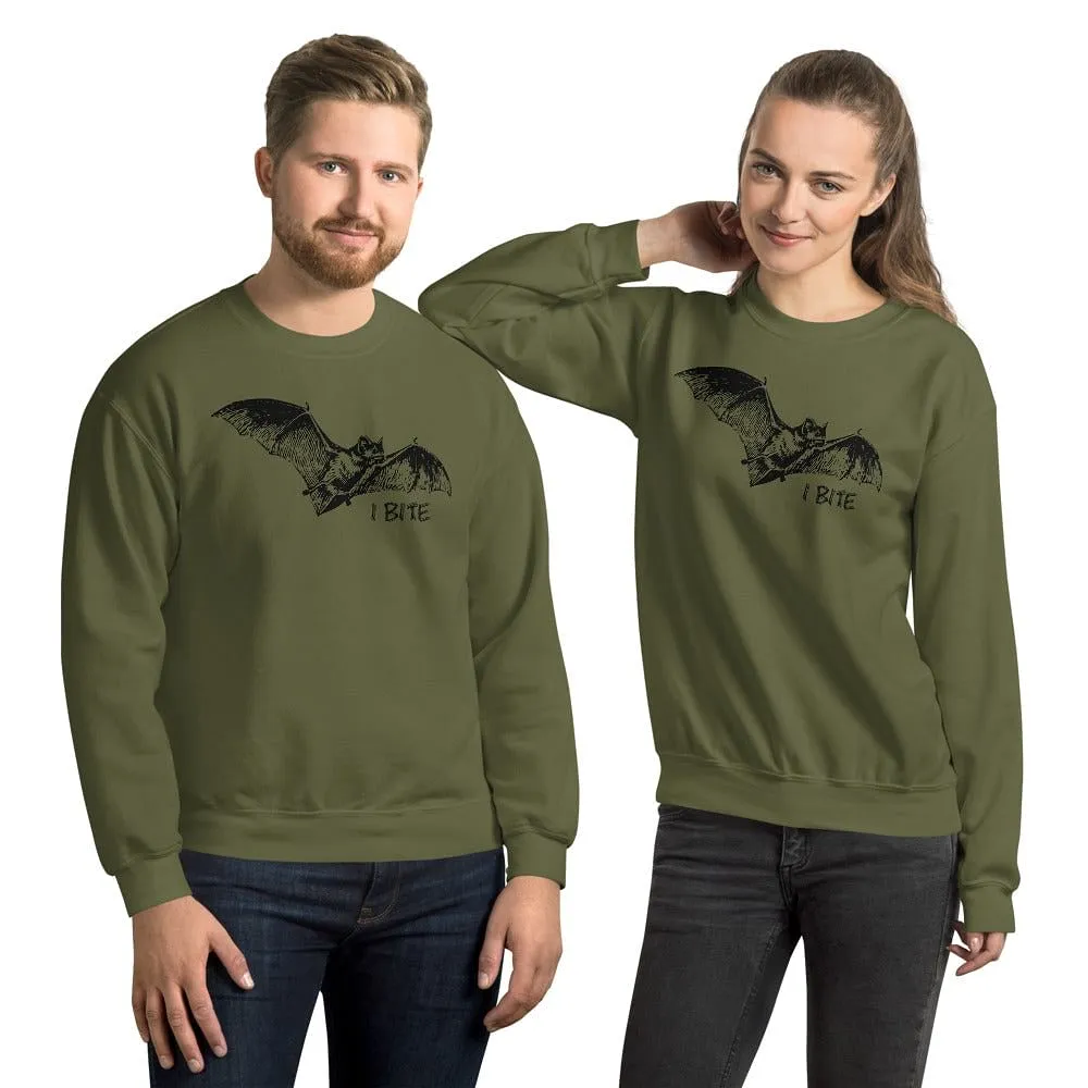 Bat Sweater / Sweatshirt With text 'I Bite' / Sizes S - 5 XL Plus Size