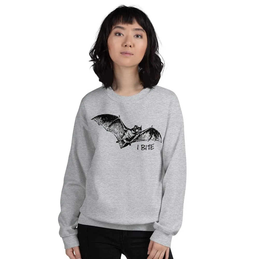 Bat Sweater / Sweatshirt With text 'I Bite' / Sizes S - 5 XL Plus Size