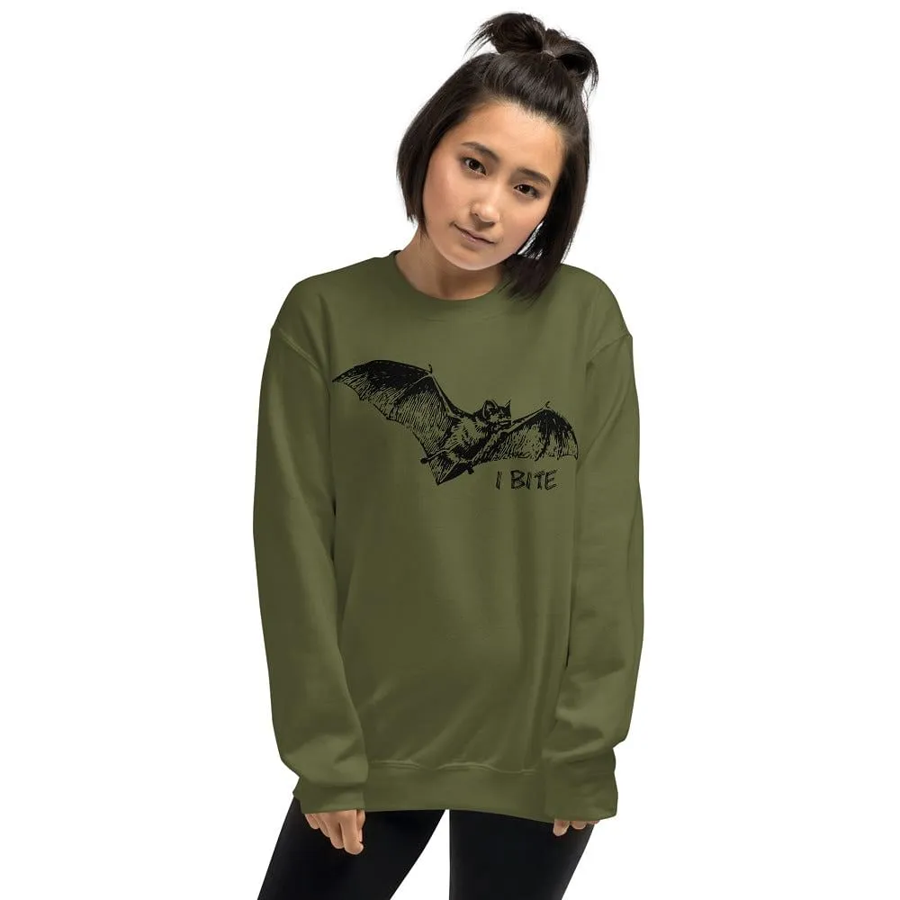 Bat Sweater / Sweatshirt With text 'I Bite' / Sizes S - 5 XL Plus Size