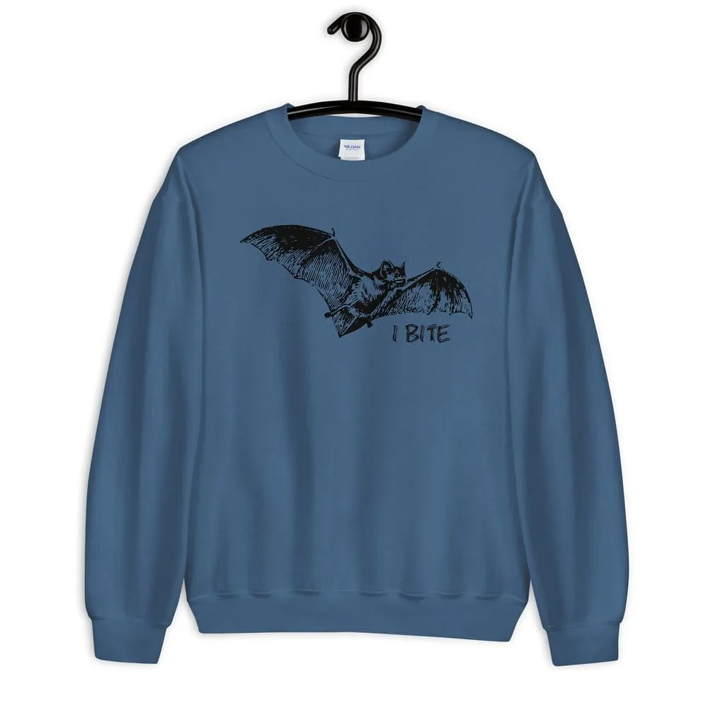 Bat Sweater / Sweatshirt With text 'I Bite' / Sizes S - 5 XL Plus Size