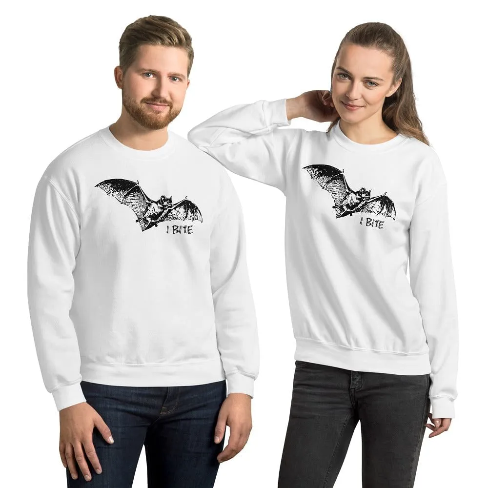 Bat Sweater / Sweatshirt With text 'I Bite' / Sizes S - 5 XL Plus Size