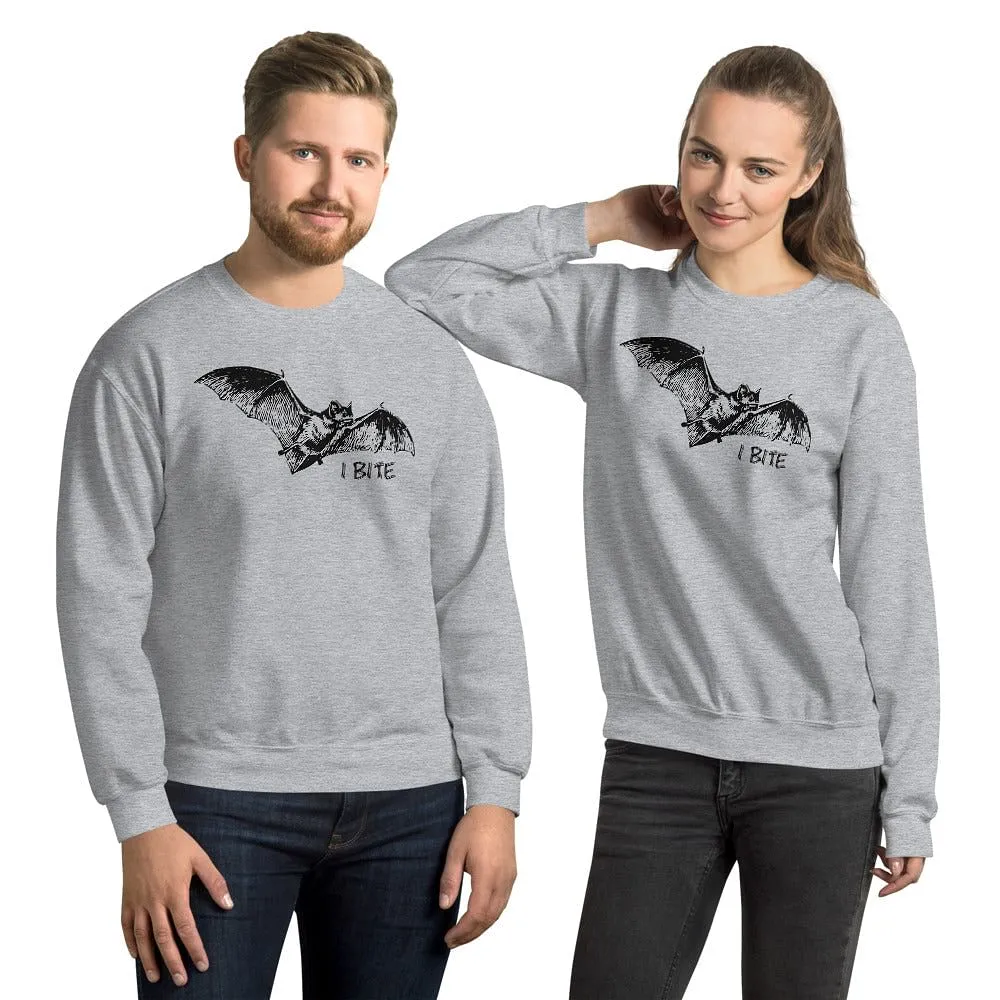 Bat Sweater / Sweatshirt With text 'I Bite' / Sizes S - 5 XL Plus Size