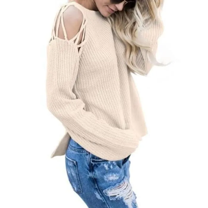 Beige Open Shoulder Sweater