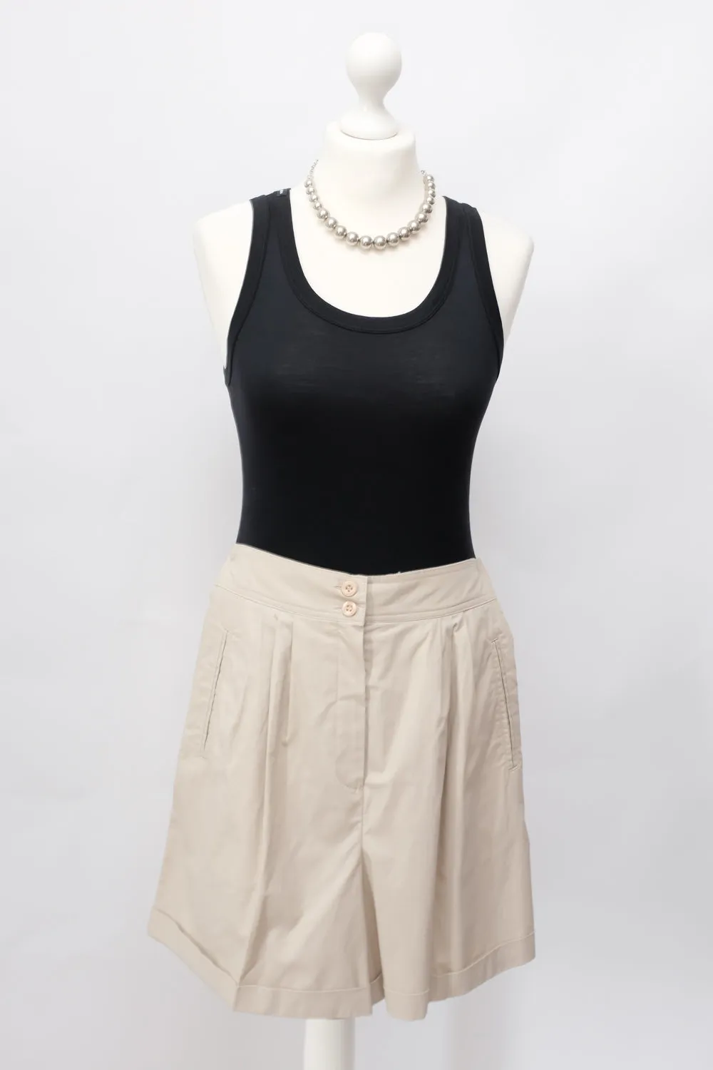 BEIGE VINTAGE COTTON PLEATED SHORTS