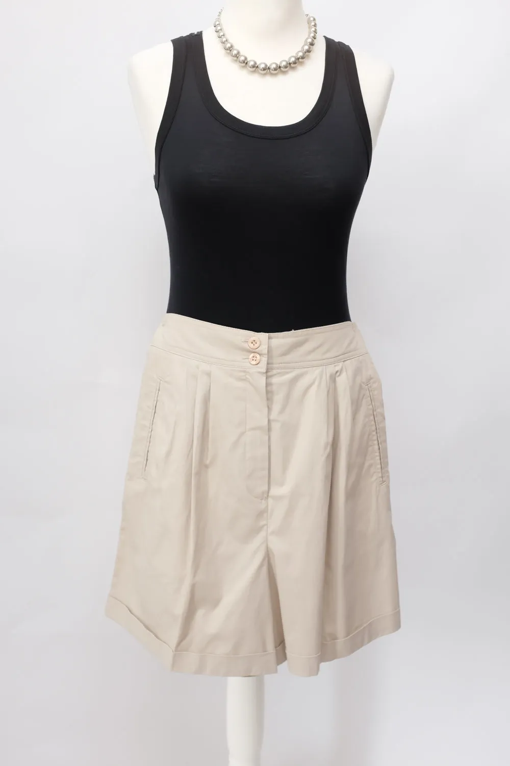 BEIGE VINTAGE COTTON PLEATED SHORTS