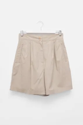 BEIGE VINTAGE COTTON PLEATED SHORTS