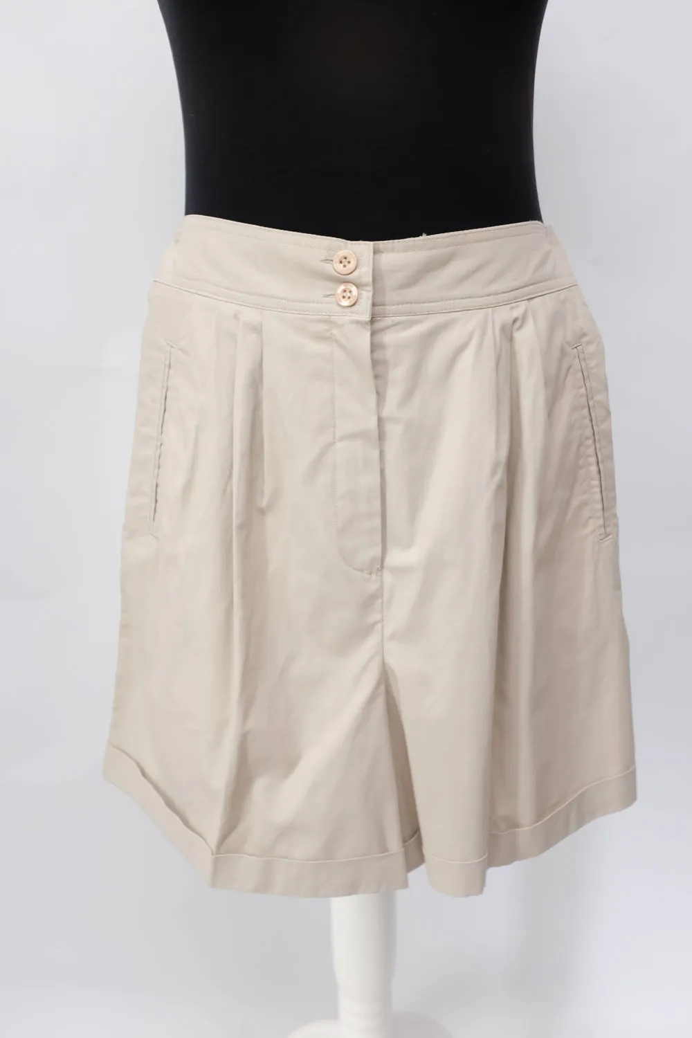 BEIGE VINTAGE COTTON PLEATED SHORTS