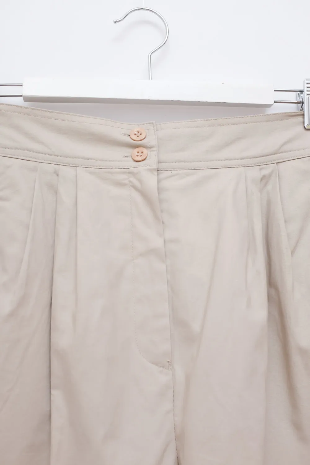 BEIGE VINTAGE COTTON PLEATED SHORTS