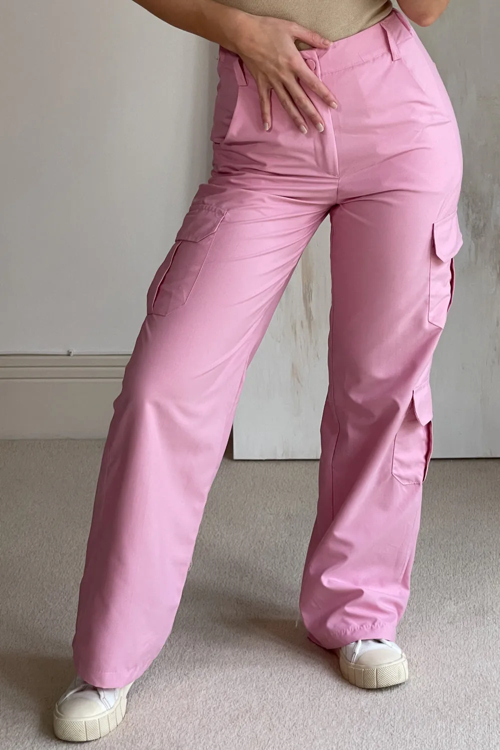 Bianca Pink Pocket Detail Wide Leg Cargo Trousers