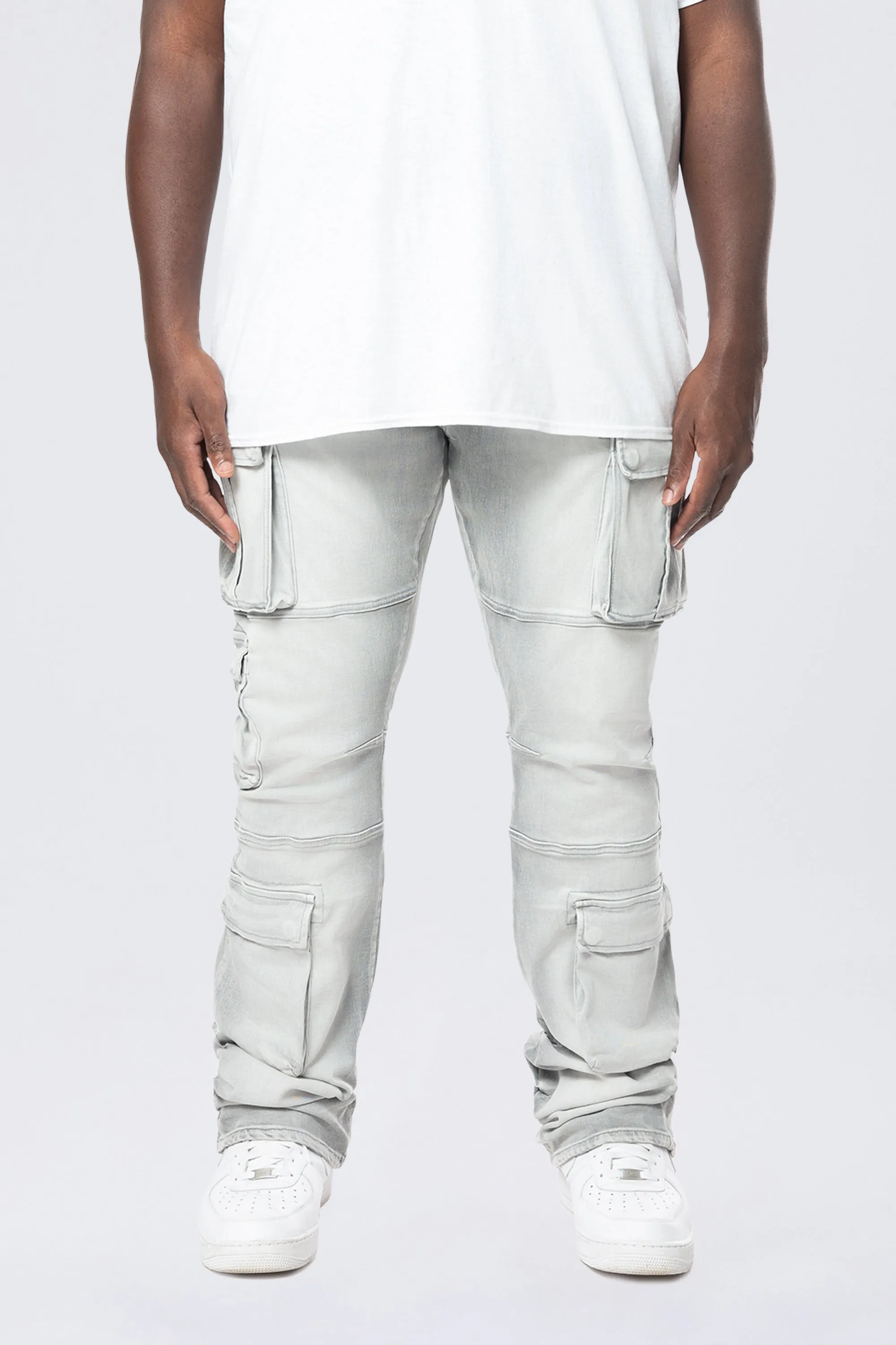 Big and Tall - Stacked Utility Multi Pocket Cargo Jeans - Breezy Grey