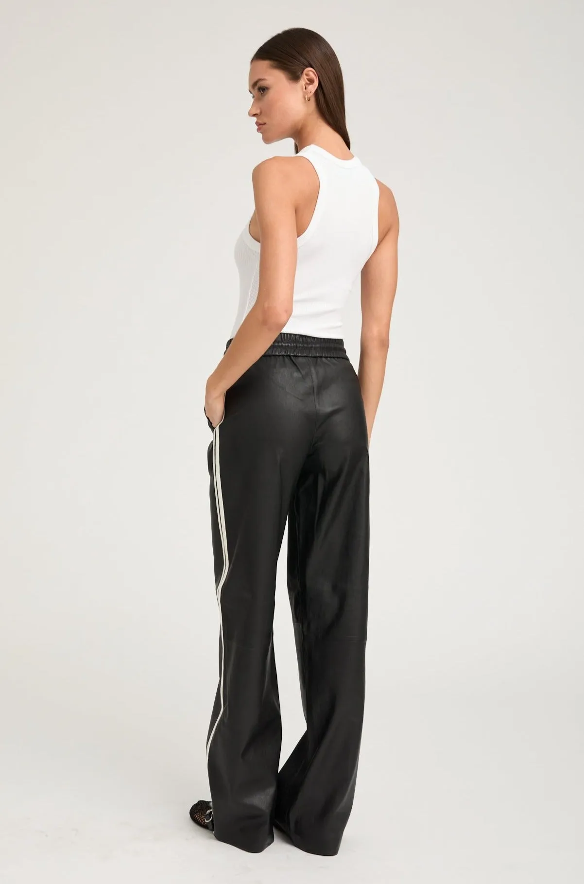 Black Leather Athletic Drawstring Pants