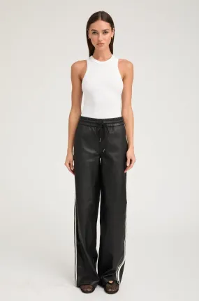 Black Leather Athletic Drawstring Pants