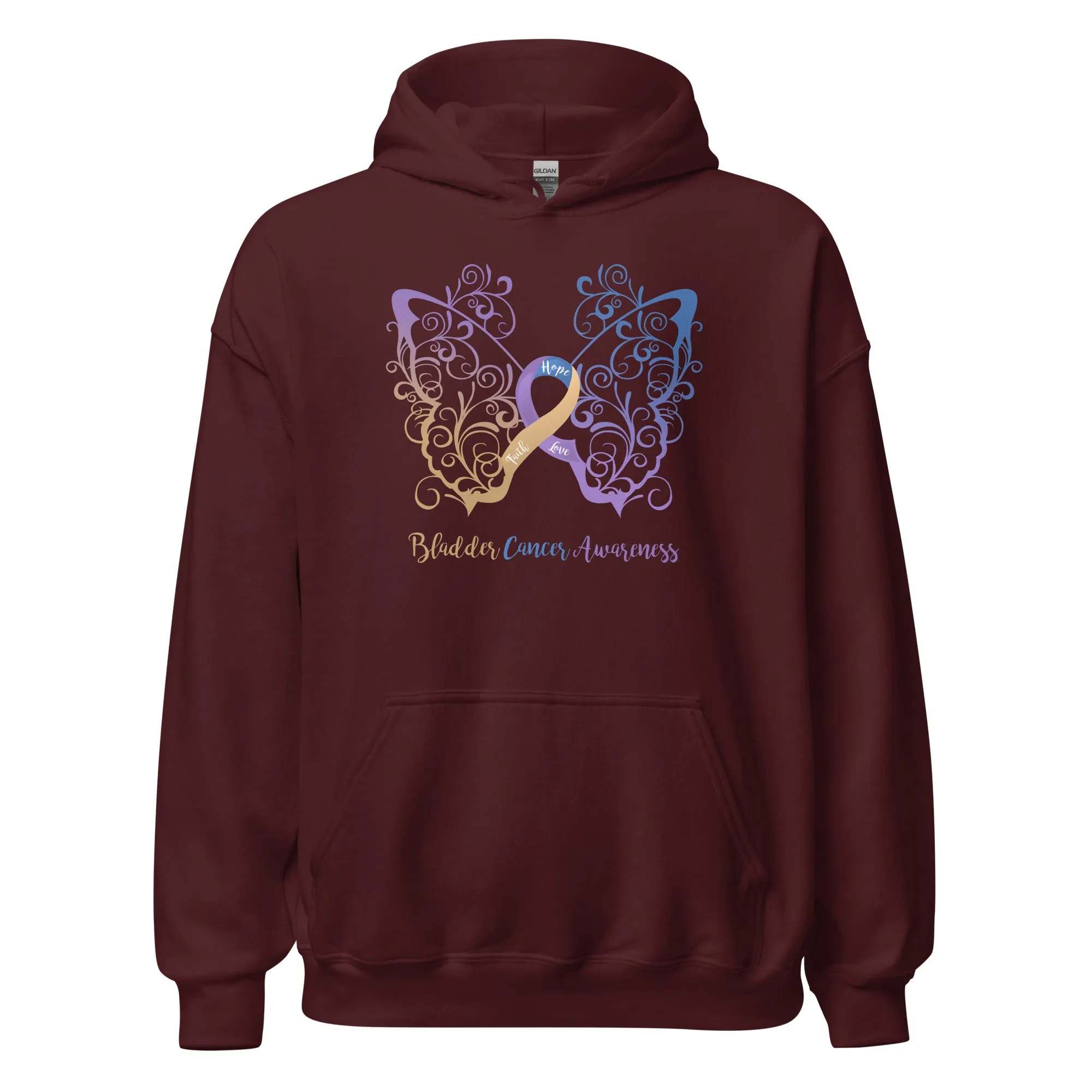 Bladder Cancer Awareness Filigree Butterfly Hoodie (Several Colors Available)