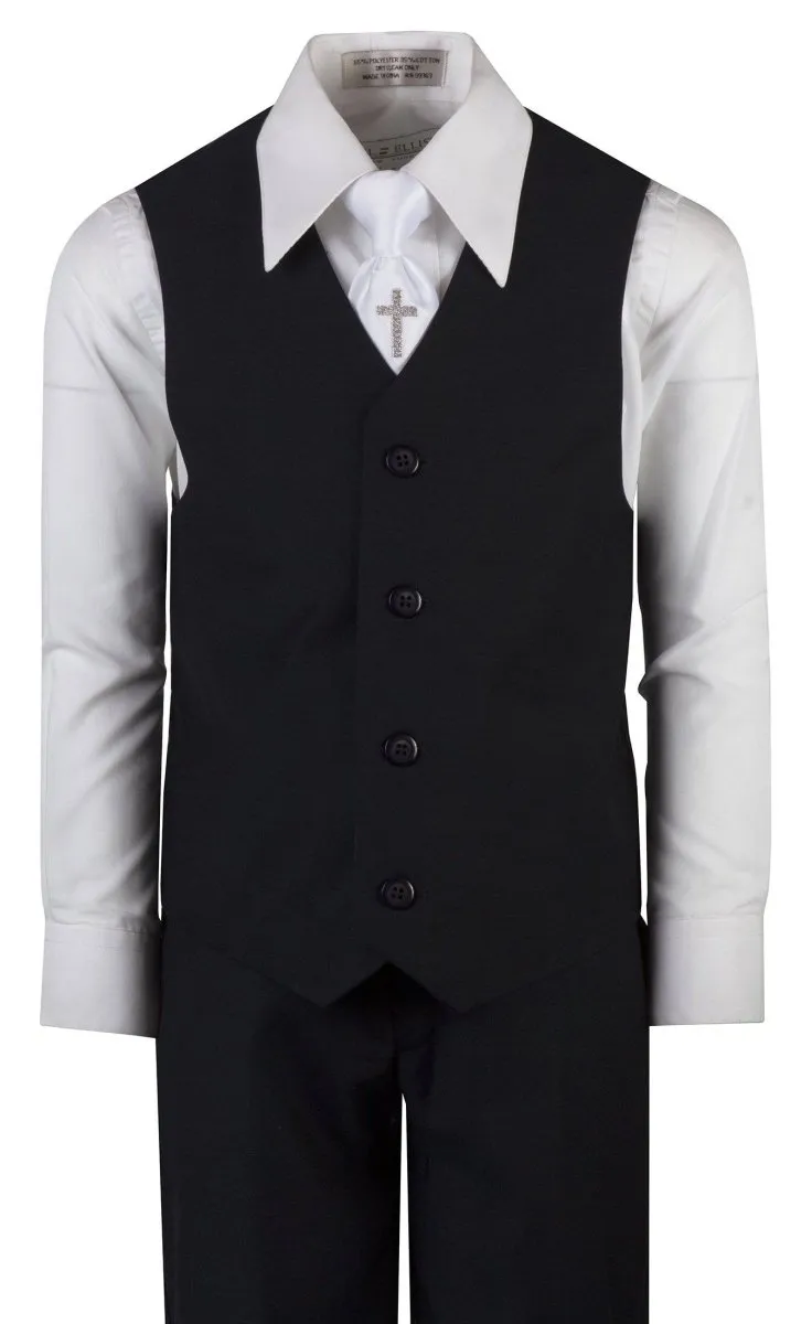 Boys Communion Slim Fit Suit with Religious Cross Neck Tie