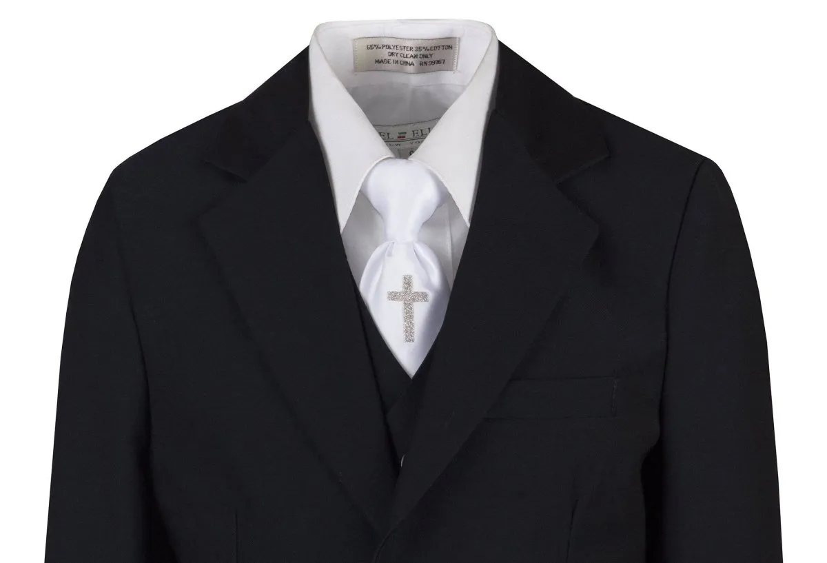 Boys Communion Slim Fit Suit with Religious Cross Neck Tie