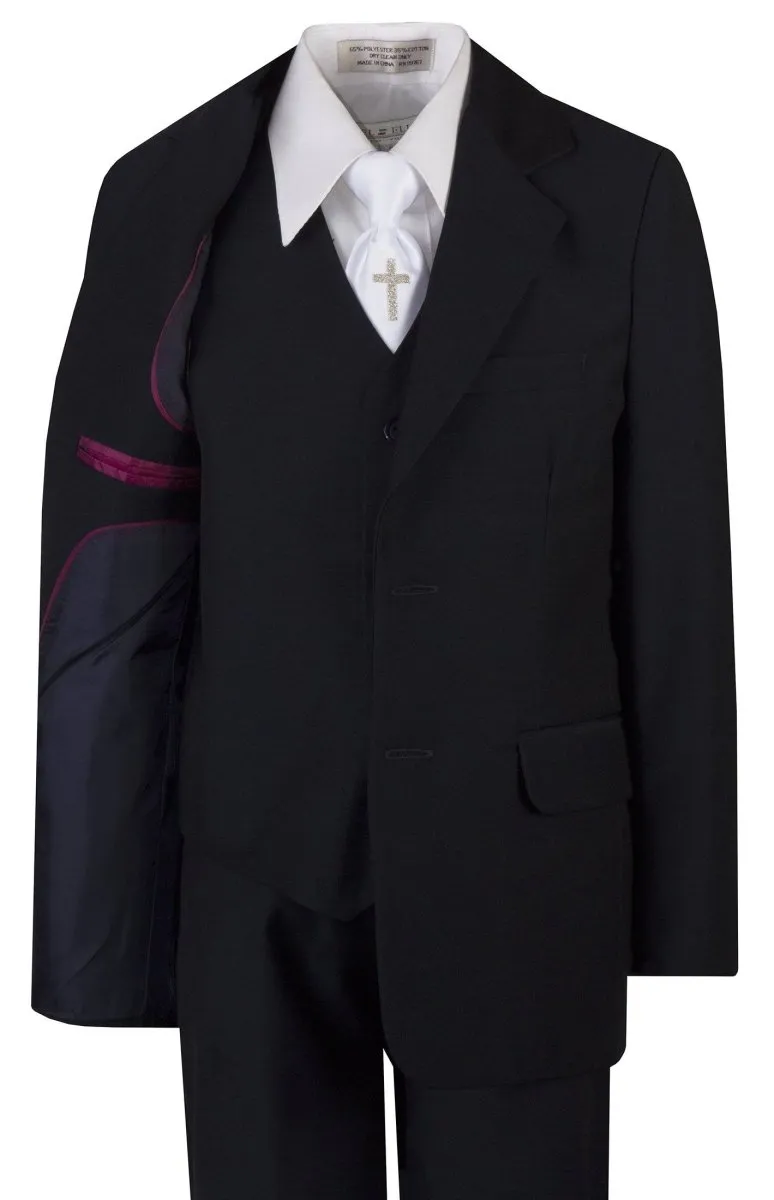 Boys Communion Slim Fit Suit with Religious Cross Neck Tie