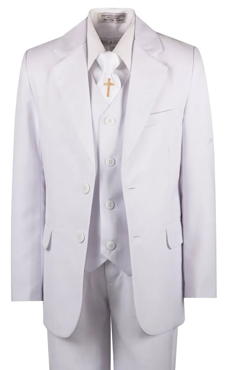 Boys Communion Slim Fit Suit with Religious Cross Neck Tie