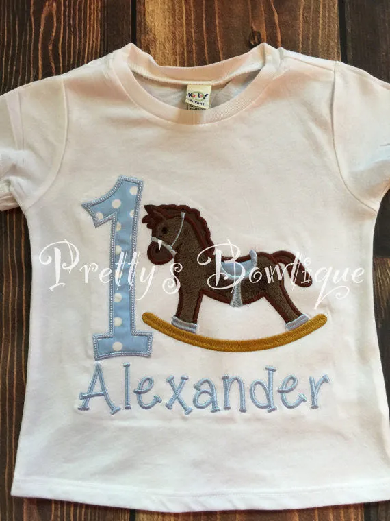 Boy’s Rocking horse Birthday shirt with Matching Hat, legwarmers & Bib -Woodland Birthday Shirt- Rocking Horse Shirt- 1st Birthday