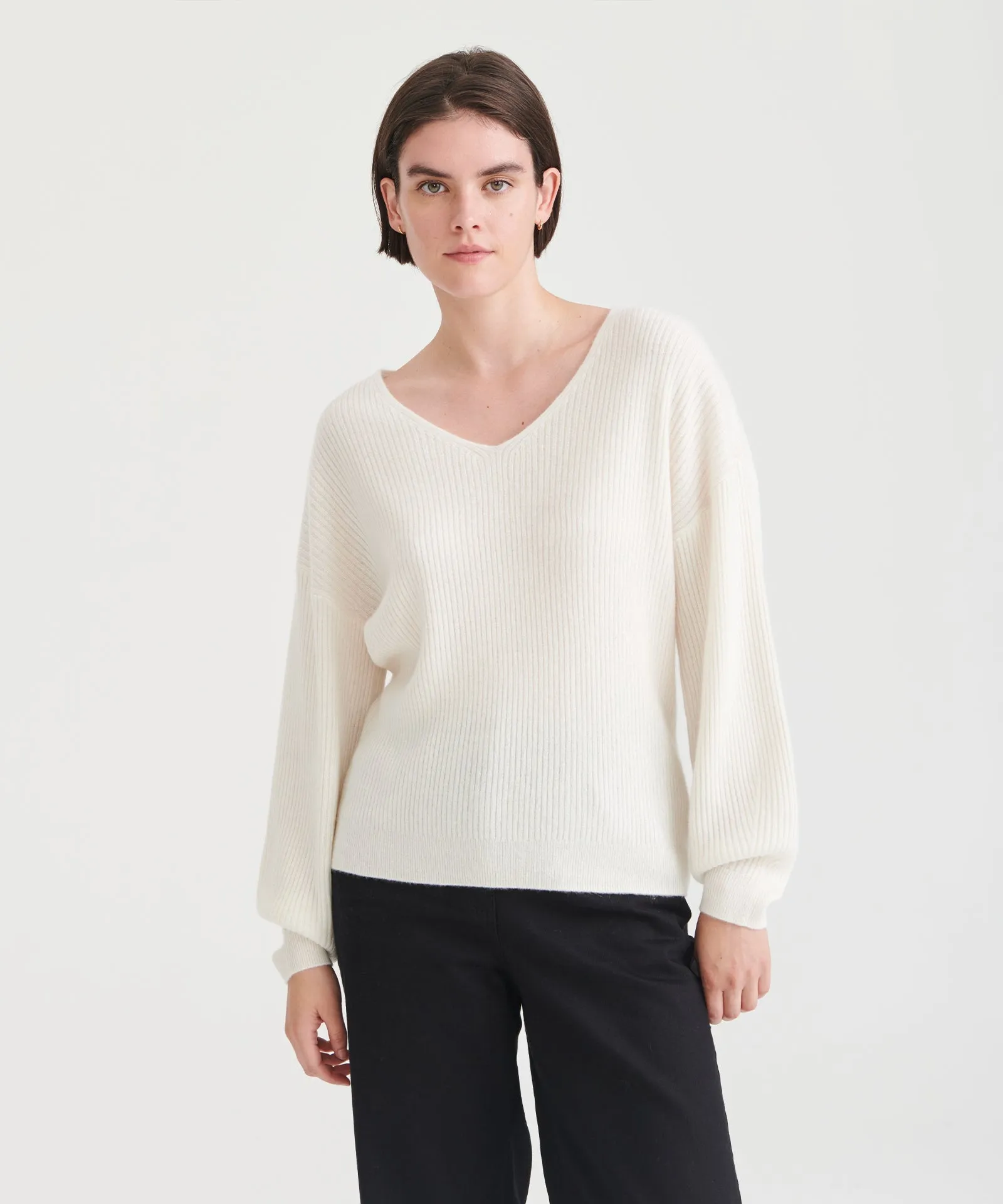 Cashmere Oversized Ribbed V-Neck Sweater