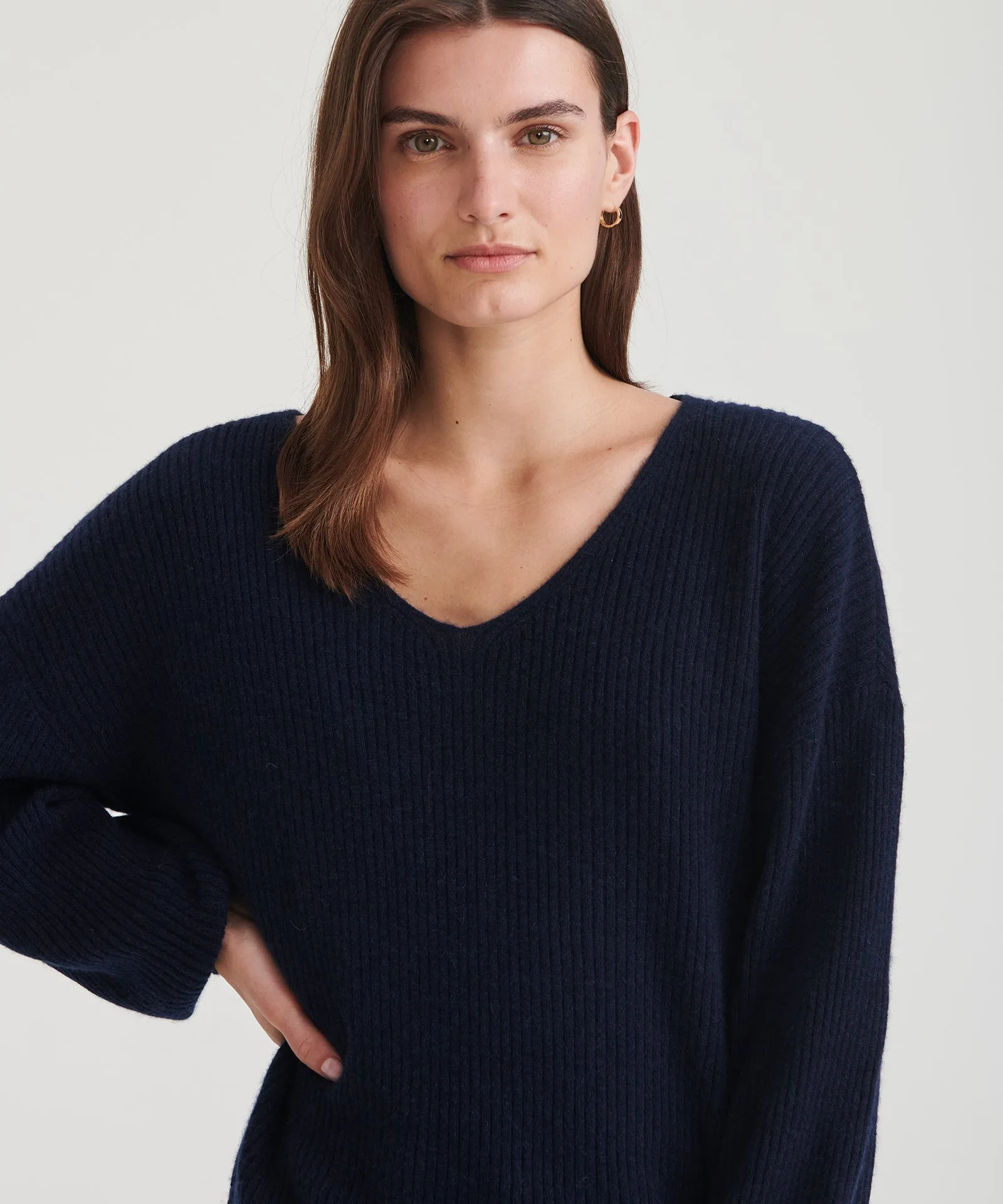 Cashmere Oversized Ribbed V-Neck Sweater