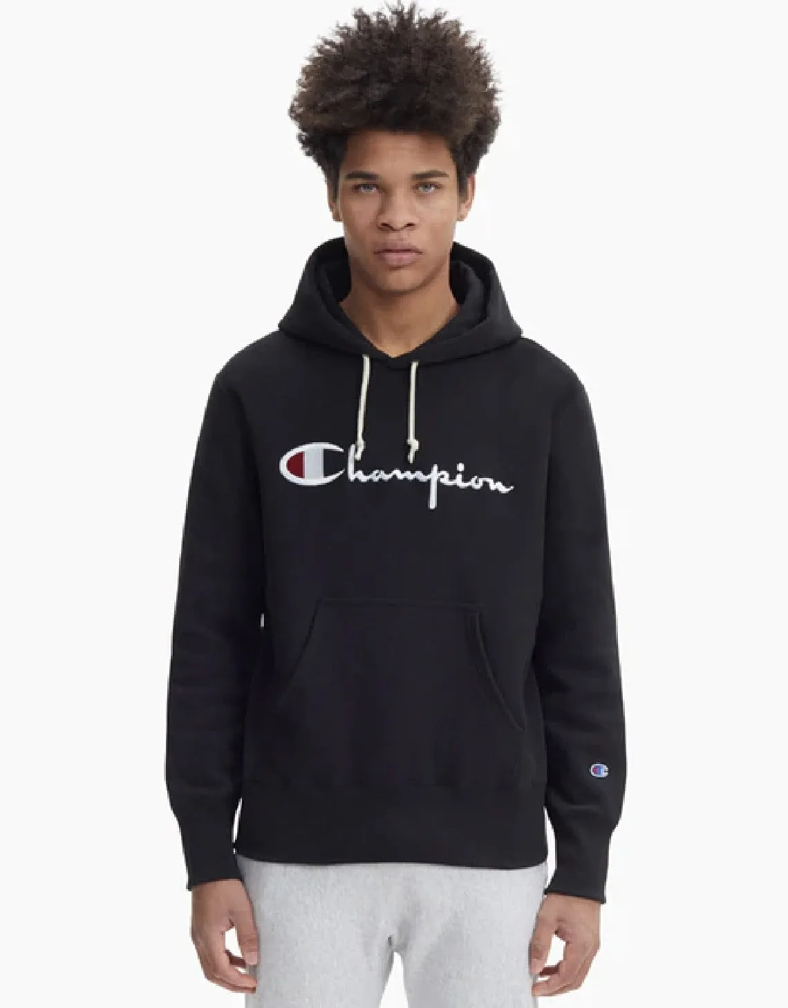 Champion Europe Script Logo Reverse Weave Hoodie Black