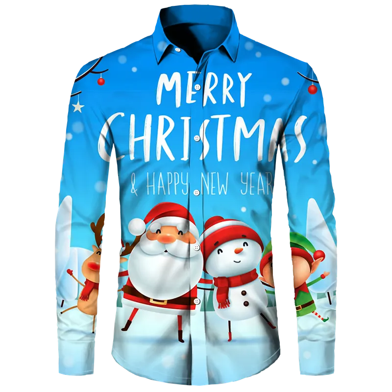 Christmas Theme 3D Printed Men Button Shirts