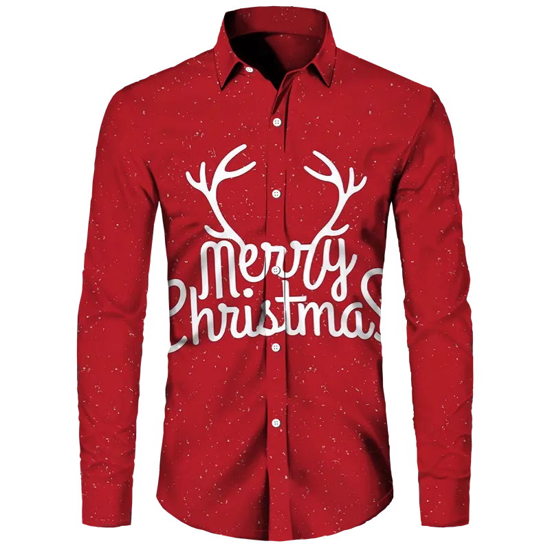 Christmas Theme 3D Printed Men Button Shirts