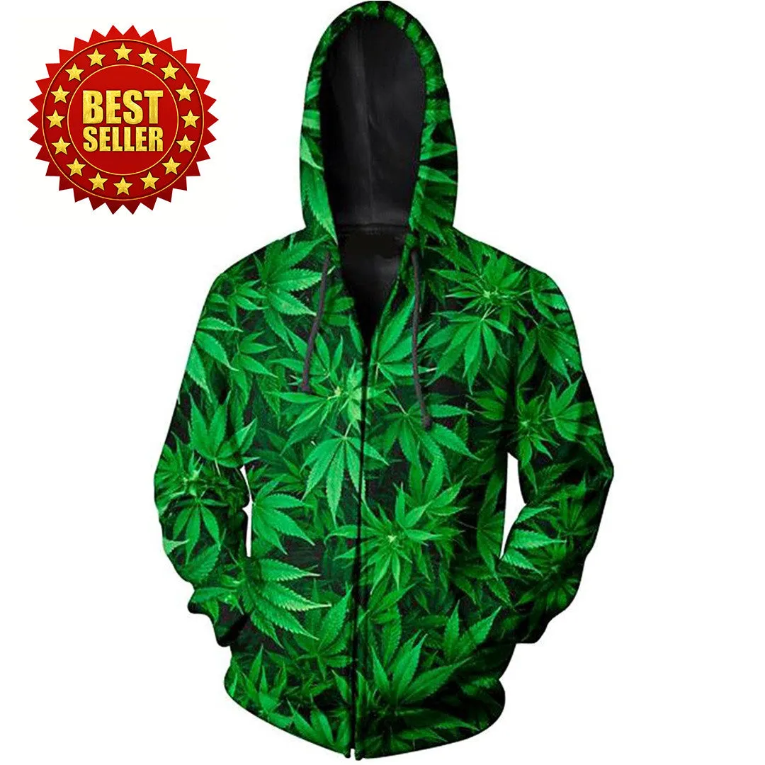 Dank Master Green Weed Leaf Zip-Up Hoodie