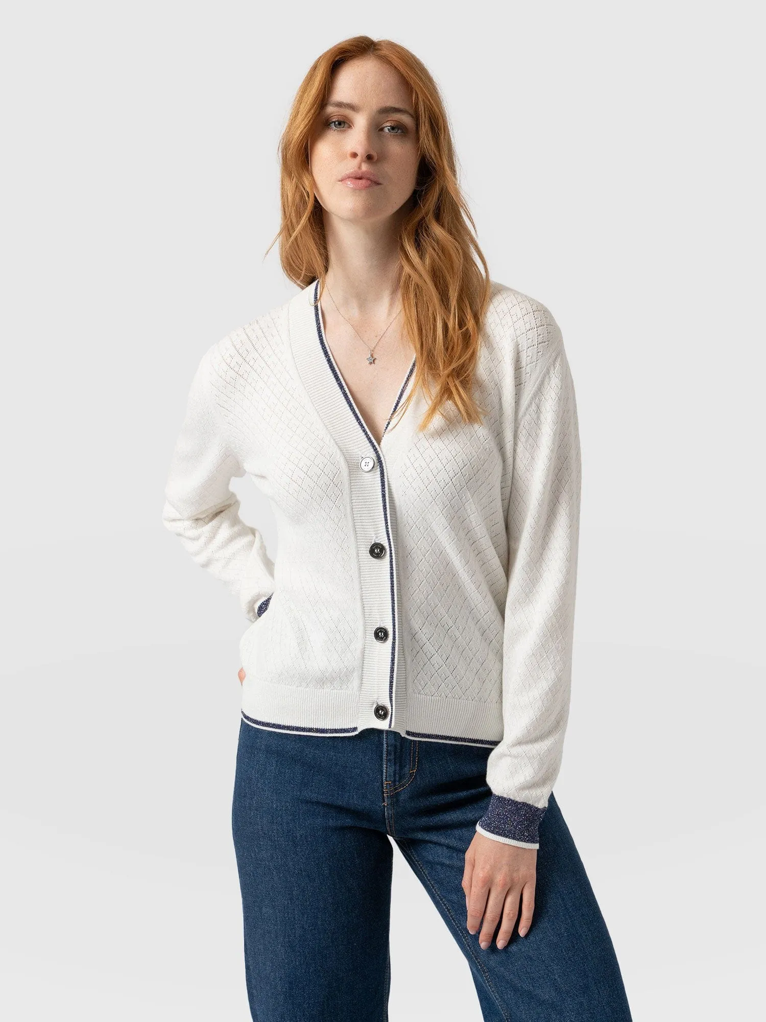 Diamond Knit Cardigan - White