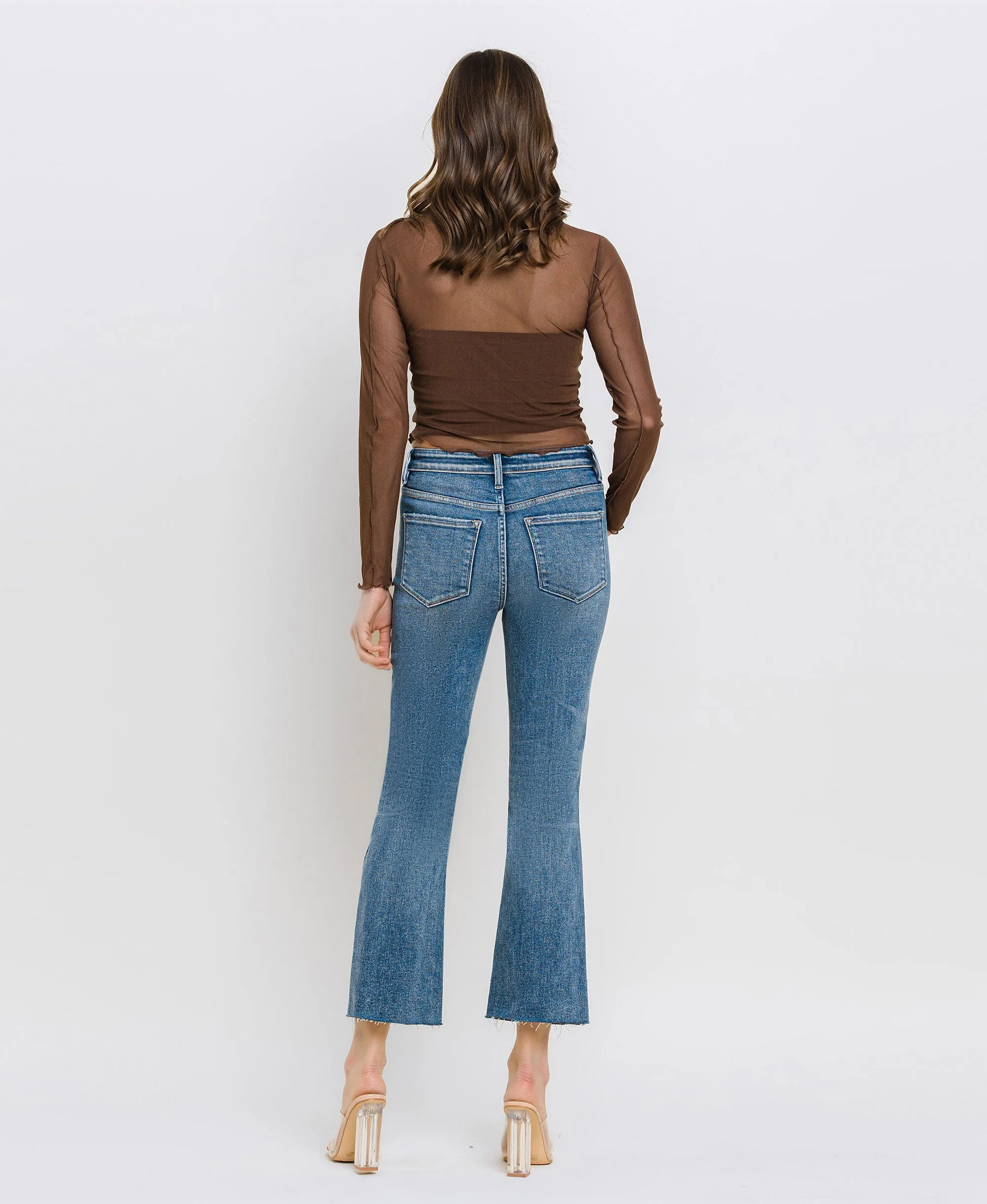 Feasibly - High Rise Clean Cut Hem Crop Flare Jeans