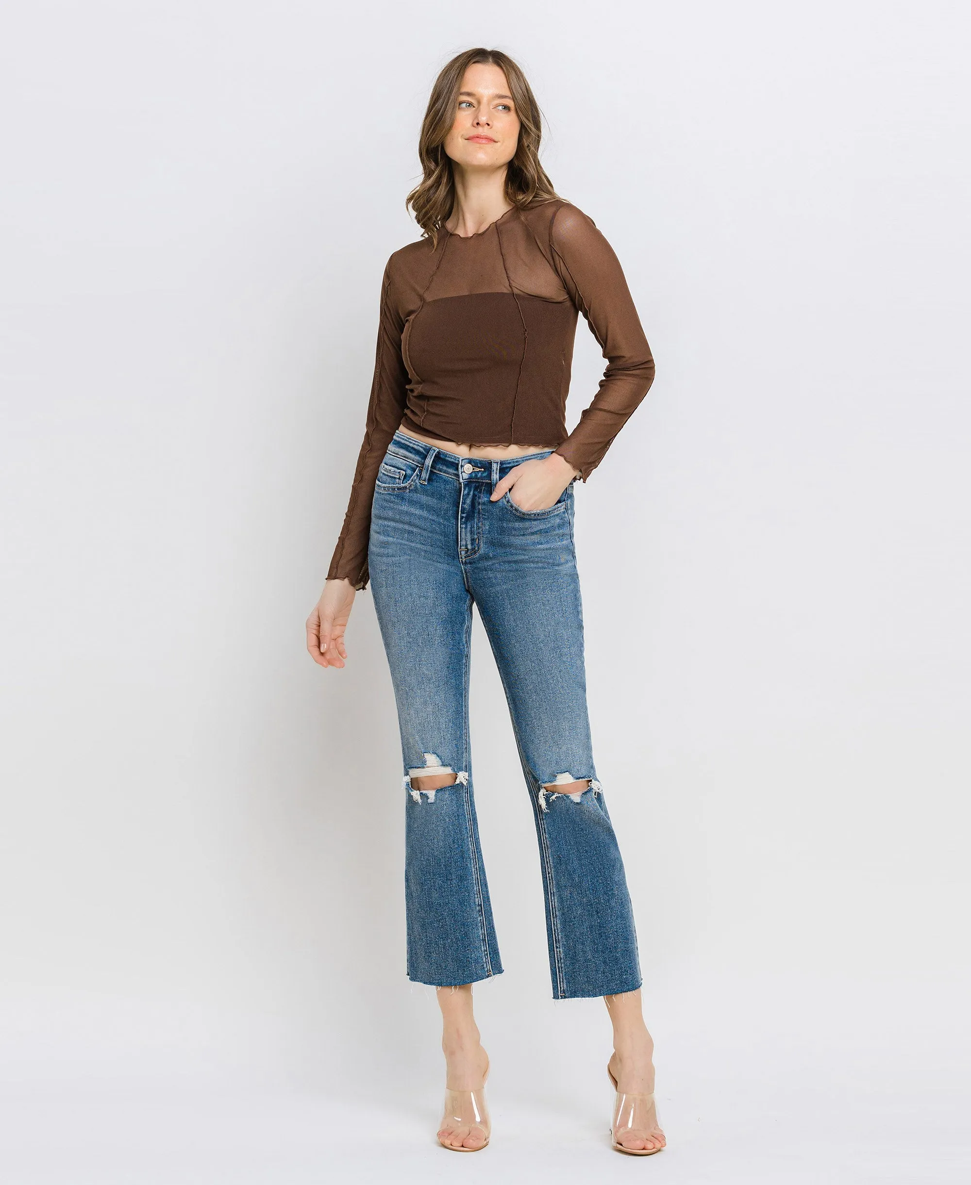 Feasibly - High Rise Clean Cut Hem Crop Flare Jeans