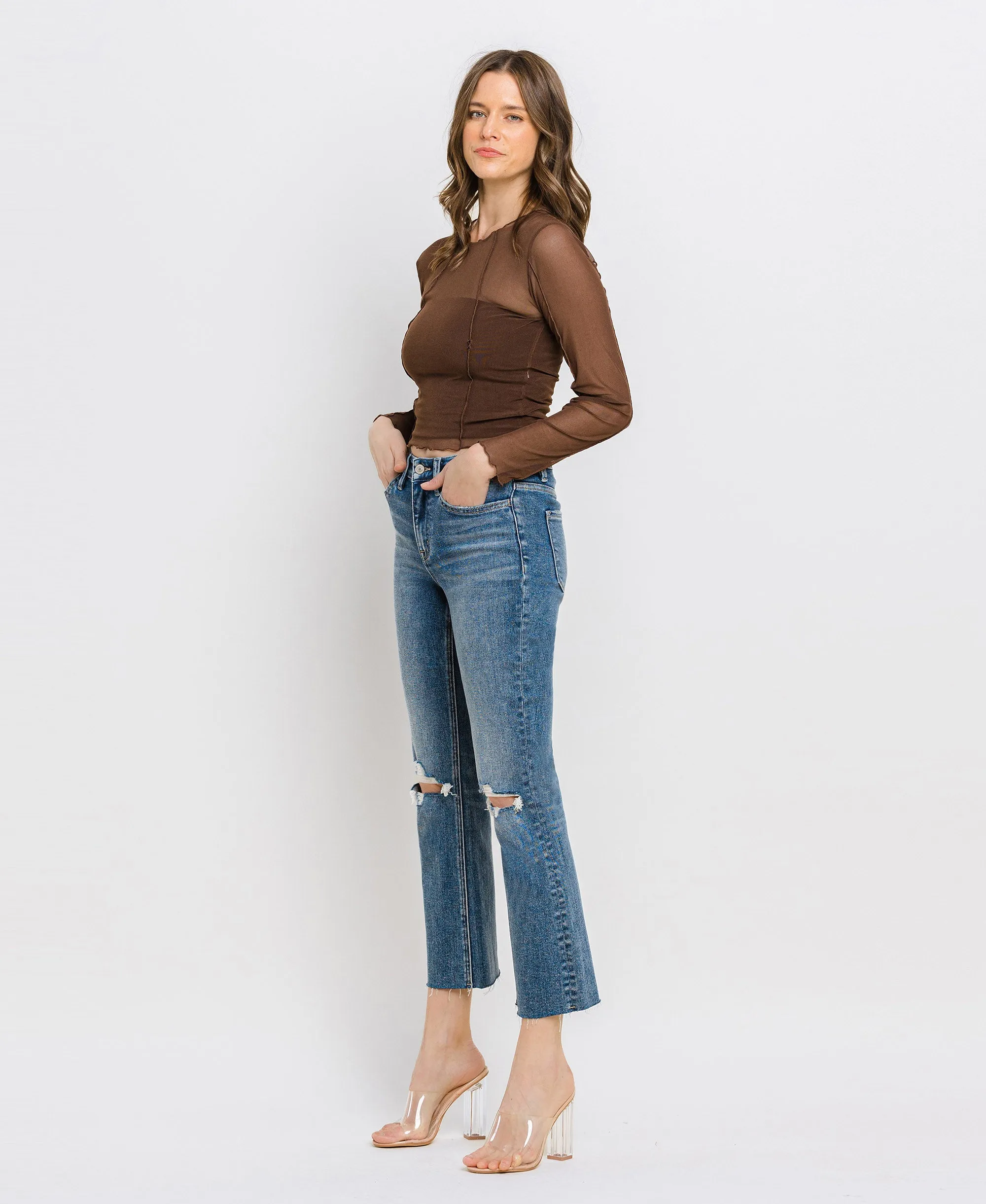 Feasibly - High Rise Clean Cut Hem Crop Flare Jeans