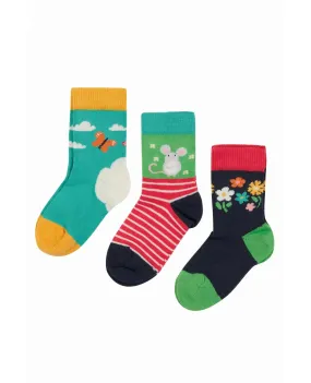 Frugi Younger Girls Daisies/Mouse 3 Pack Socks