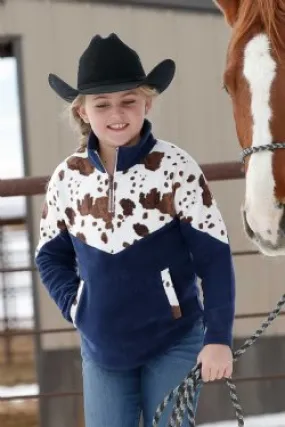 GIRL'S Cruel Girl COW PRINT 1/4 ZIP FLEECE - NAVY