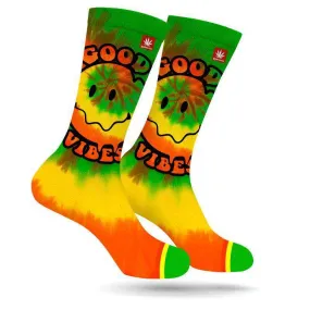 GOOD VIBES HAPPY FACE WEED MARIJUANA STONER SOCKS