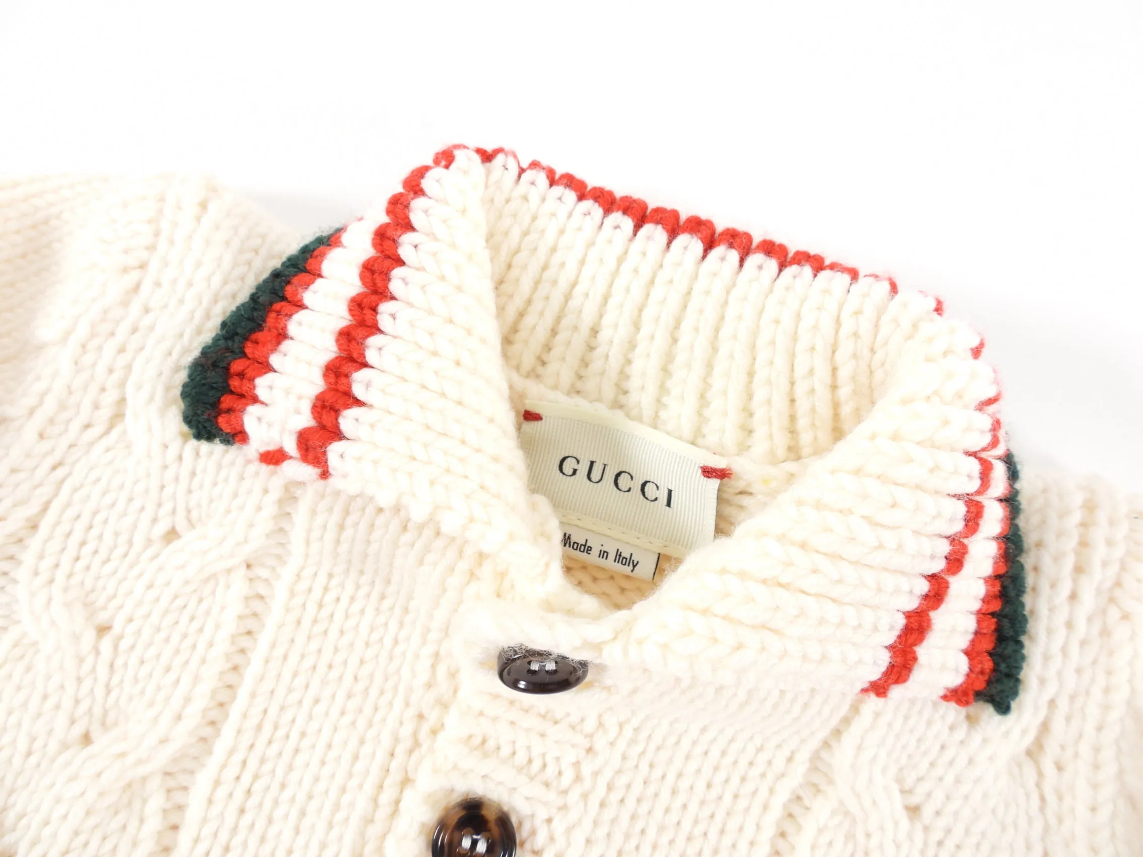 Gucci Baby Ivory Red Green Wool Sweater - 9/12 M