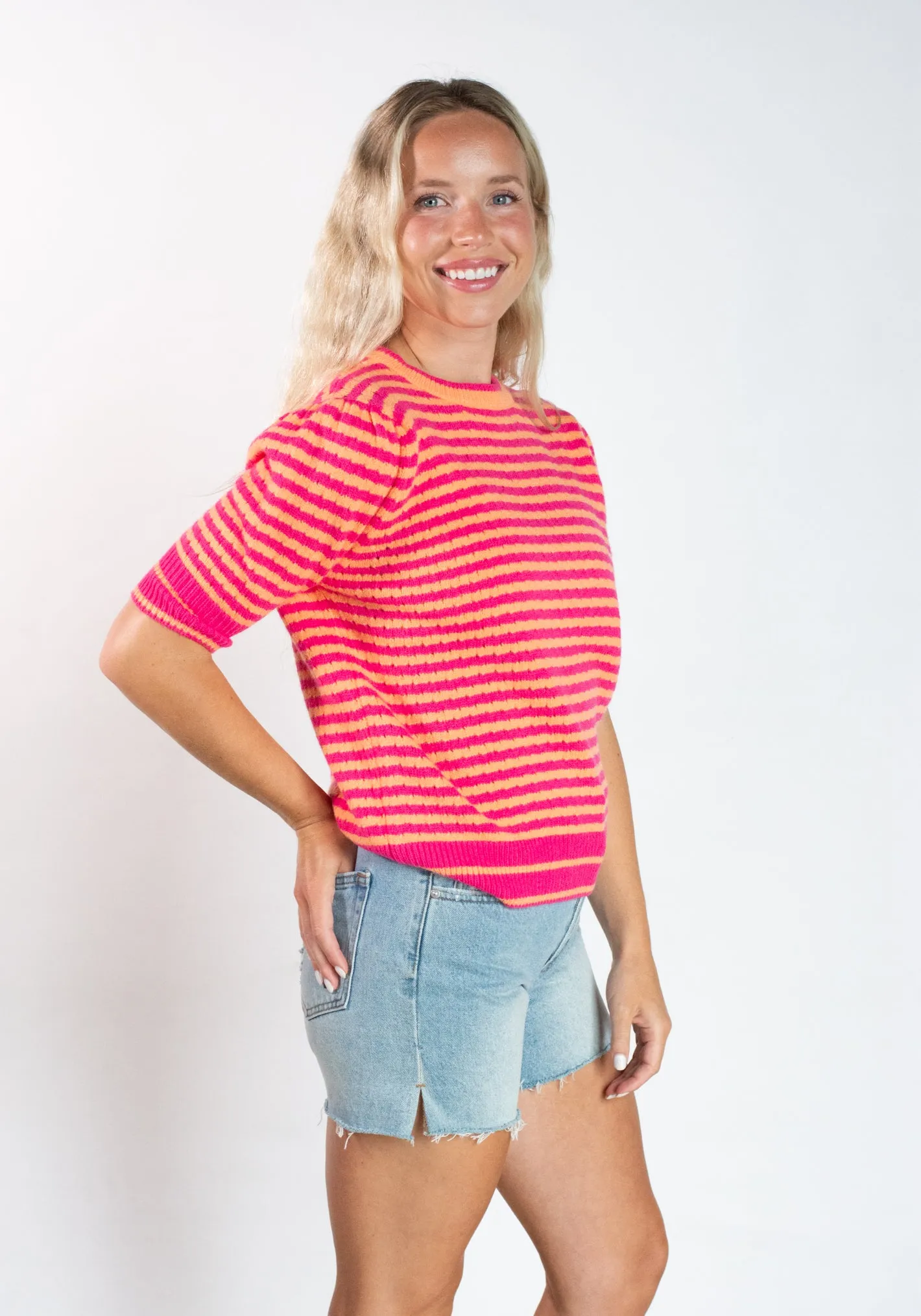 Heart Moves On Pink Striped Sweater Top