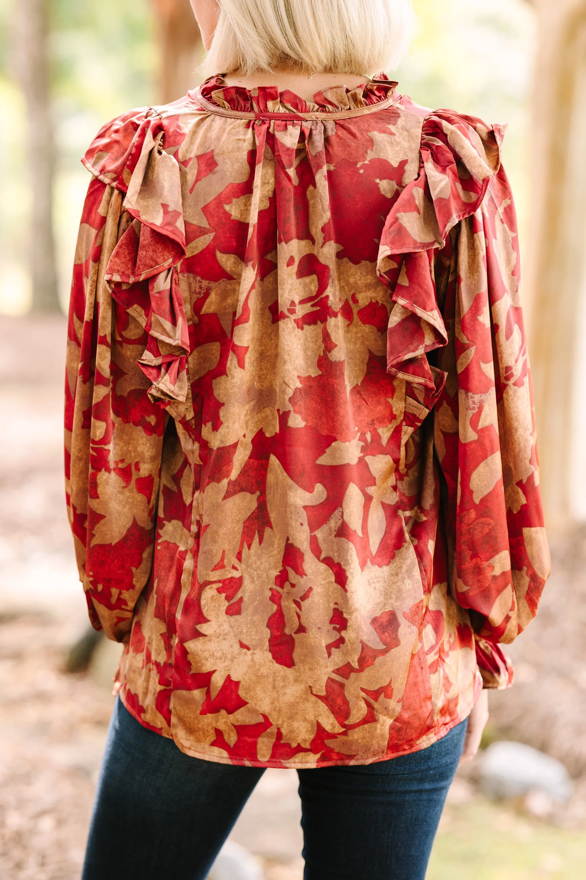 Help You Out Brick Orange Floral Blouse