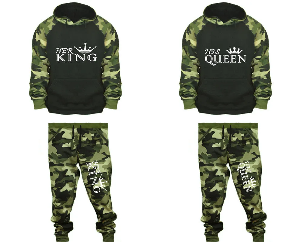 Her King His Queen Couple Matching Camo Hoodies and Camo Jogger Pants Sold Separately