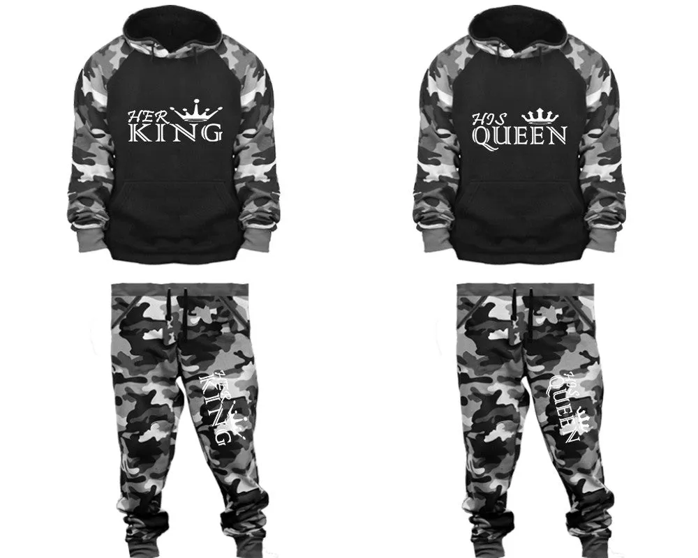 Her King His Queen Couple Matching Camo Hoodies and Camo Jogger Pants Sold Separately